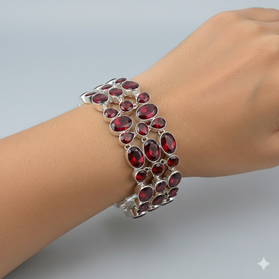 Red Garnet Gemstone 925 Sterling Silver Adjustable Chain Bracelet For Gift