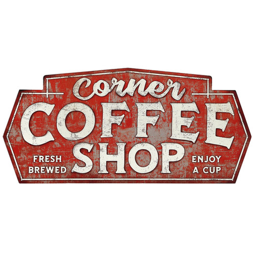 Open Road Brands Corner Coffee Shop Metal Sign - Large Vintage Coffee Wall Decor