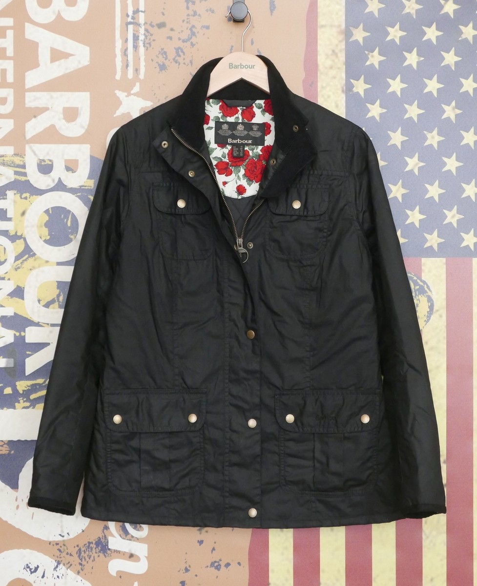 219 Womens Barbour Utility Liberty Rose black wax jacket UK 12 US