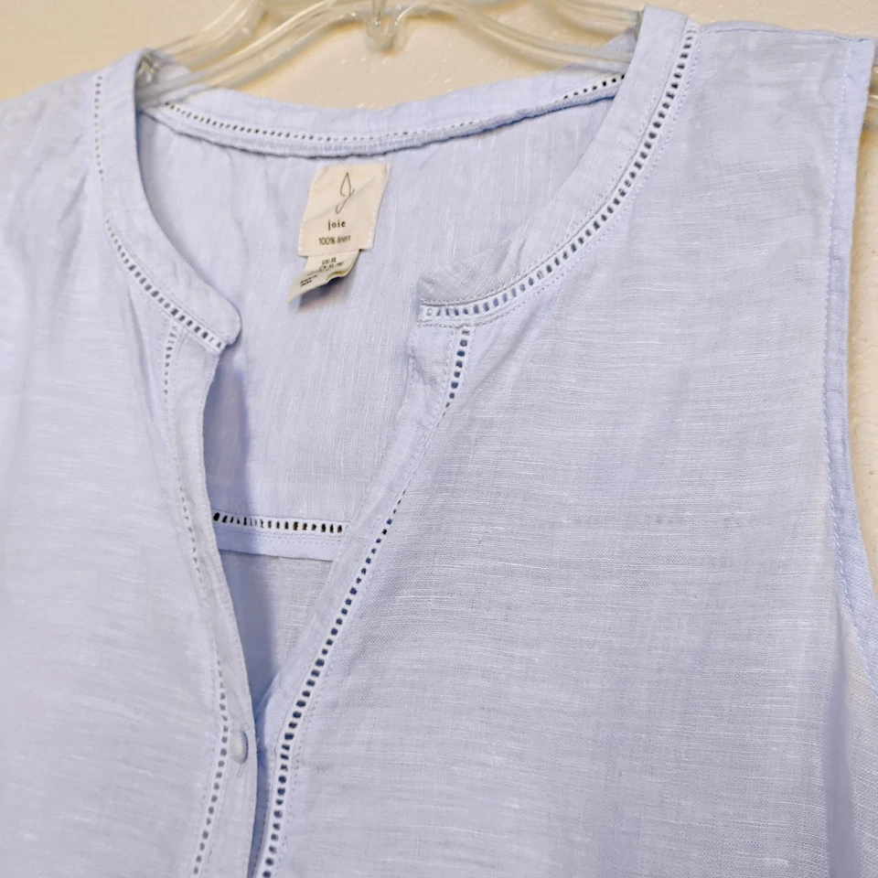 Blusa JOIE Azul Hielo Sin Mangas Abotonada 100% Lino Camisa ~ Talla XL Foto 3 de 4