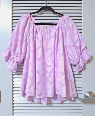 lilac floral texture pleat top L