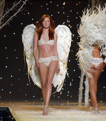 Maggie Rizer wearing white embellished Victoria's Secret lace V-Se- Old Photo 5