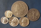 LOT 6 US SILVER COINS 1889 O MORGAN SILVER DOLLAR 1937 HALF $ 2 QUARTERS ++