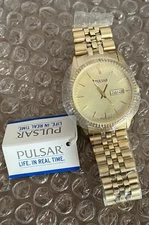 New OLD STOCK  Pulsar President Day Date Fluted Bezel Gold Tone PXF 306 sgf 206