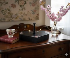 Vintage Handmade Wooden Flowered Black Painted Heart Hanger 8x6