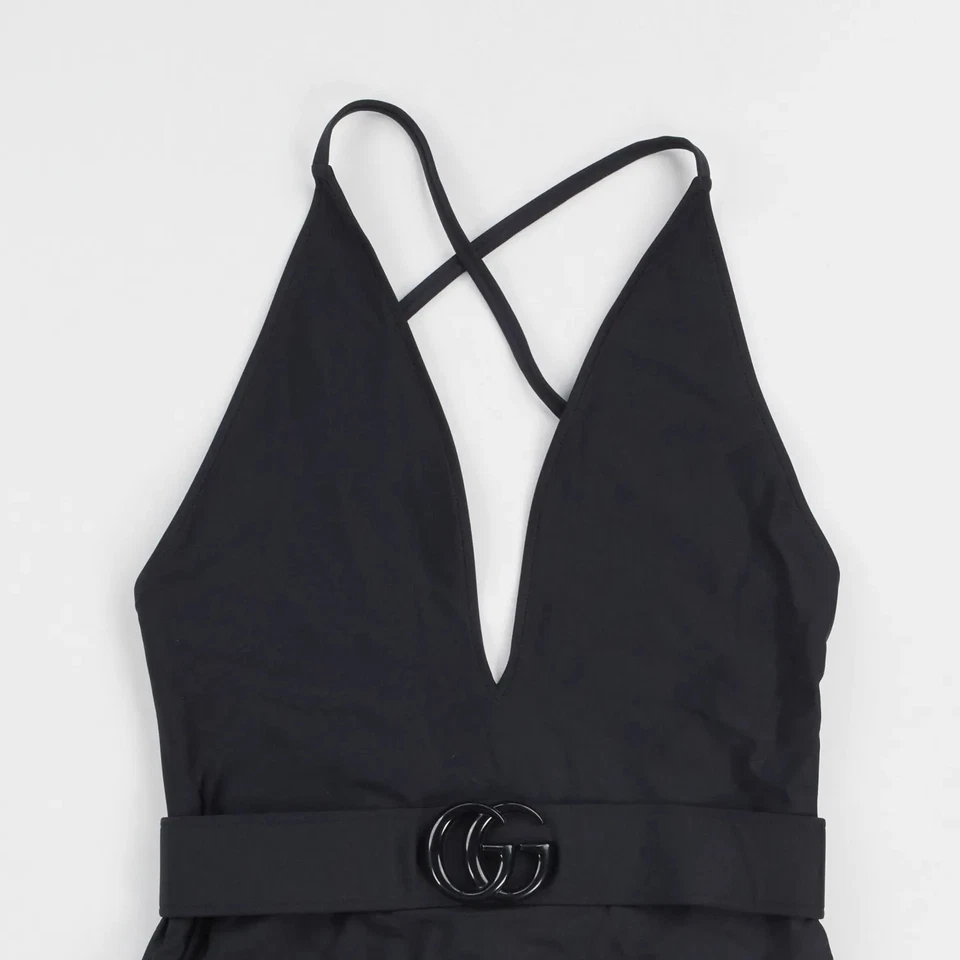 GUCCI Traje de baño para mujer Profundo V Logo Cinturón Delantero Cruzado Espalda Brillante Negro M PVP430 Foto 2 de 4