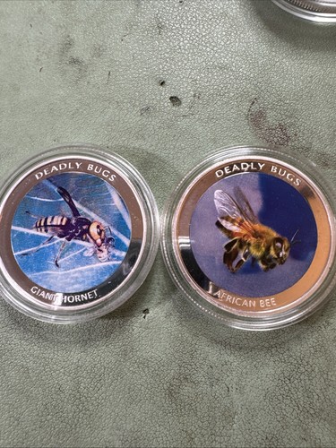 Lot Of 2, 2010 Zambia 1000 Kwacha Silver Proof Deadly Bugs Colorized Coin Bees