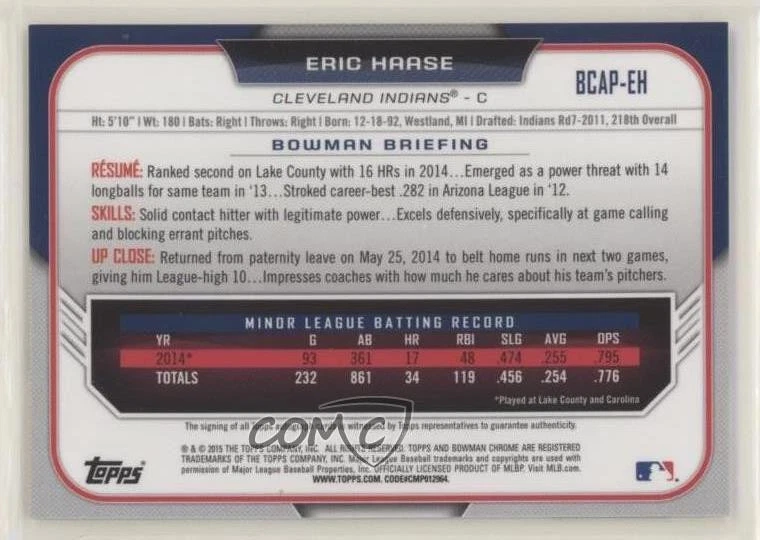 2015 Bowman Chrome Prospects Auto Eric Haase #BCAP-EH Auto - Image 2 of 2