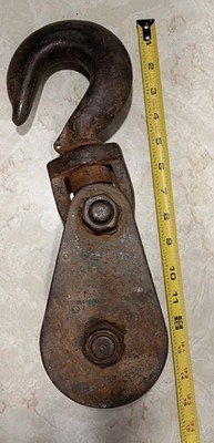 Vintage 15'' Snatch Block With Swivel Hook 4.5'' Pulley Heavy Duty