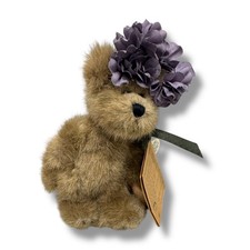 Mini 4 Inch Boyds Bear Brown Jointed Spring Purple Flowers Plush Ornament