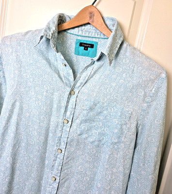 Onda De Mar 100% Linen Floral Print Blue Columbia Resortwear Men's Small