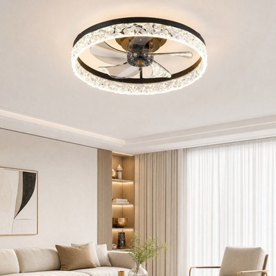 20'' Flush Mount LED Ceiling Fan Light Low Profile 3CCT Lamp Fixture Kit w Remote