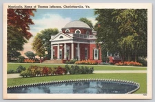 Vintage Linen Postcard Monticello Home of Thomas Jefferson Charlottesville VA