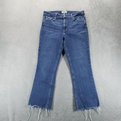 Paige Jeans Womens 30 Blue Colette Crop Flare Mid Rise Raw Fringe Stretch