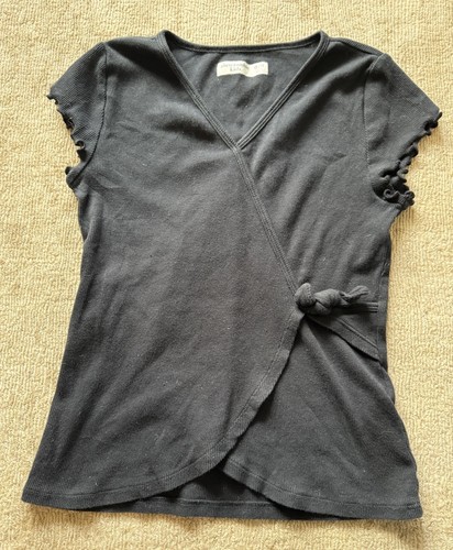 Abercrombie Kids Top Girls Size 13/14 Faux Wrap Short Flutter Sleeve Black - Picture 5 of 6