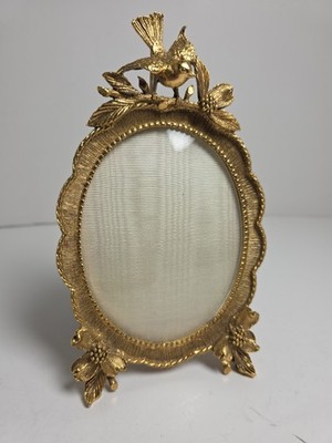 Vintage Matson F1742 61B 24kt Gold Plated Bird & Dogwood Oval Photo Frame #1