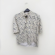 Men  s Size L Vintage Short Sleeve Button Down Geometric Pattern
