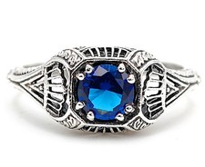 2CT Treated Blue Sapphire 925 Sterling Silver Filigree Ring Jewelry Sz 6 AZ3