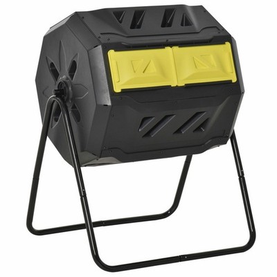 Garden Compost Bin Dual Tumbler Rotating Outdoor Composter with Sliding Doors