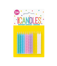 Pastel Assorted Coloured Candles (24 Pack) Birthday Cake Candles Pastel Party
