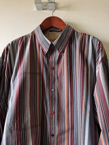 COOGI Plum Rust Gray Striped Sport Shirt Cotton SZ 4XL NWOT - Picture 2 of 8