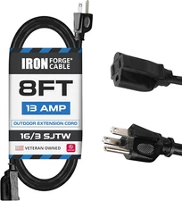 Iron Forge Cable Outdoor Extension Cord Waterproof 8 Ft - 16/3 SJTW, 13 Amp Heav