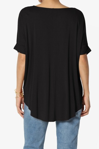 TheMogan Casual Lightweight Short Sleeve Wrap V-Neck High Low Crepe Knit Top - Picture 28 of 170