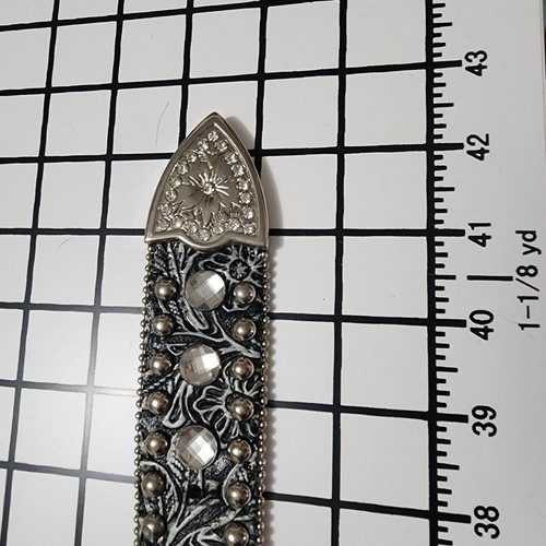 Blazin Roxx Rhinestone Leather Belt Womens Size 40 - 42 Black Floral Bling - Picture 11 of 11