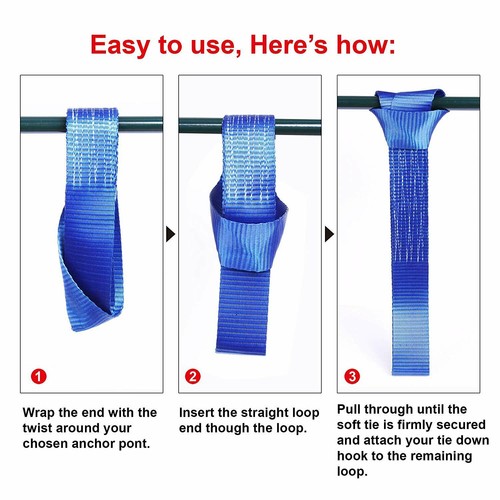 6PCS Soft Loop Tie Down Straps Ratchet 4,500 lbs Motorcycle ATV UTV Tension Band - Foto 6 di 12