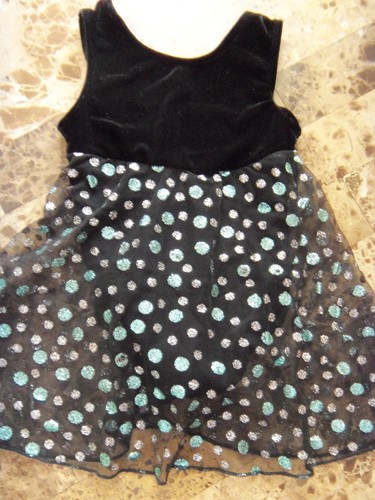 girls XS MOTIONWEAR BLACK LEOTARD glitter dots FANCY skirt GYMNASTICS x-small