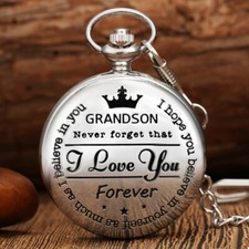 Engraved Grandson I Love You Pendant Chain Quartz Pocket Watch to Children reloj
