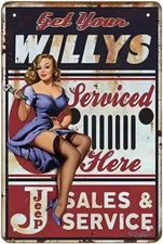 Get Your Willys Serviced Jeep Aluminum Weatherproof Funny Sign p1267
