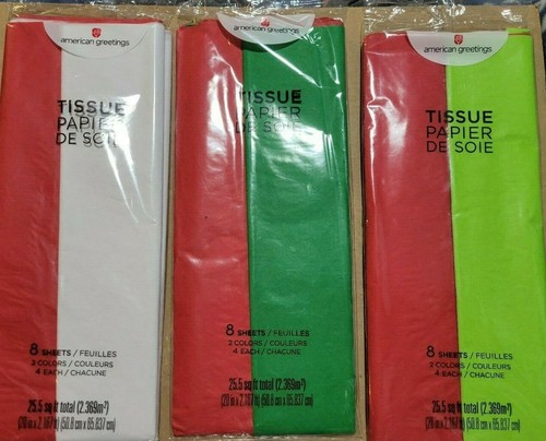 American Greetings Christmas Tissue Paper 20" X 21 Eight Sheet Various Colors - Picture 2 of 5
