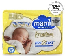 Mamia Newborn 24 Premium Nappies Size 1  Dry Fast Technology Size 1 2-5kg/4-11lb