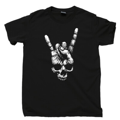 Skull Hand Sign Of The Horns T Shirt Heavy Metal Rock N Roll Band