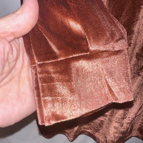 Rokoko Rose Gold Womens Blouse Size Medium Velvet Button Front Pleated Stretch - Picture 6 of 9