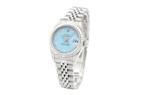 Rolex Ladies Datejust 69174 Aqua Blue Diamond Dial 18K Gold Steel Jubilee Watch - Picture 6 of 7