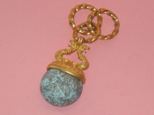 Authentic Unusual Vintage Gold Plated Fob Pendant With Little Dragons And Aged Metal