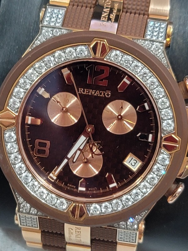 IT'S A BEAUTIFFUL WATCH BIG DIAMONDS  MENS RENATO WILD BEAST 4 CARATS SWISS MOVE