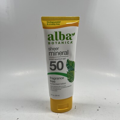 Alba Botanica Sheer Mineral Sunscreen SPF 50 Fragrance Free 3 fl oz Exp 10/2025