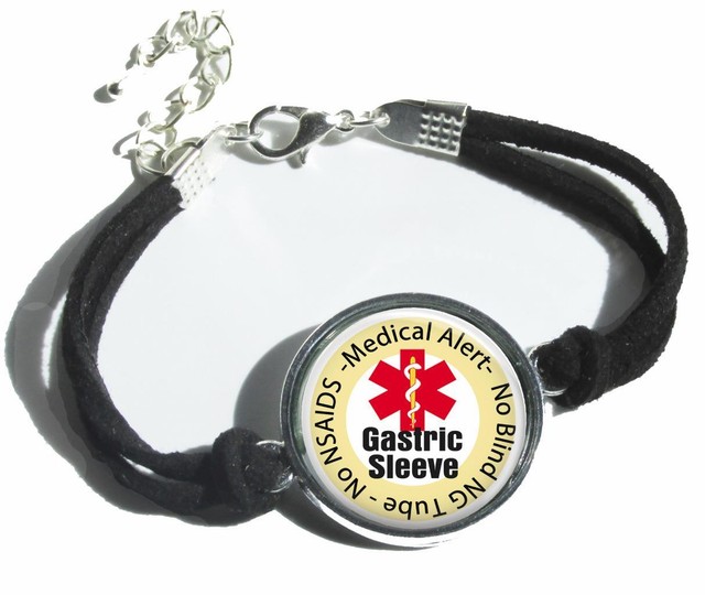 Gastric Sleeve Medical Alert Bracelet Leatherette Cord Bariatric