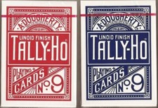 2 DECKS OF TALLY HO No 9 ORIGINAL FAN BACK PLAYING CARDS RED AND BLUE