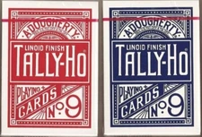2 DECKS OF TALLY HO No 9 ORIGINAL FAN BACK PLAYING CARDS RED AND BLUE