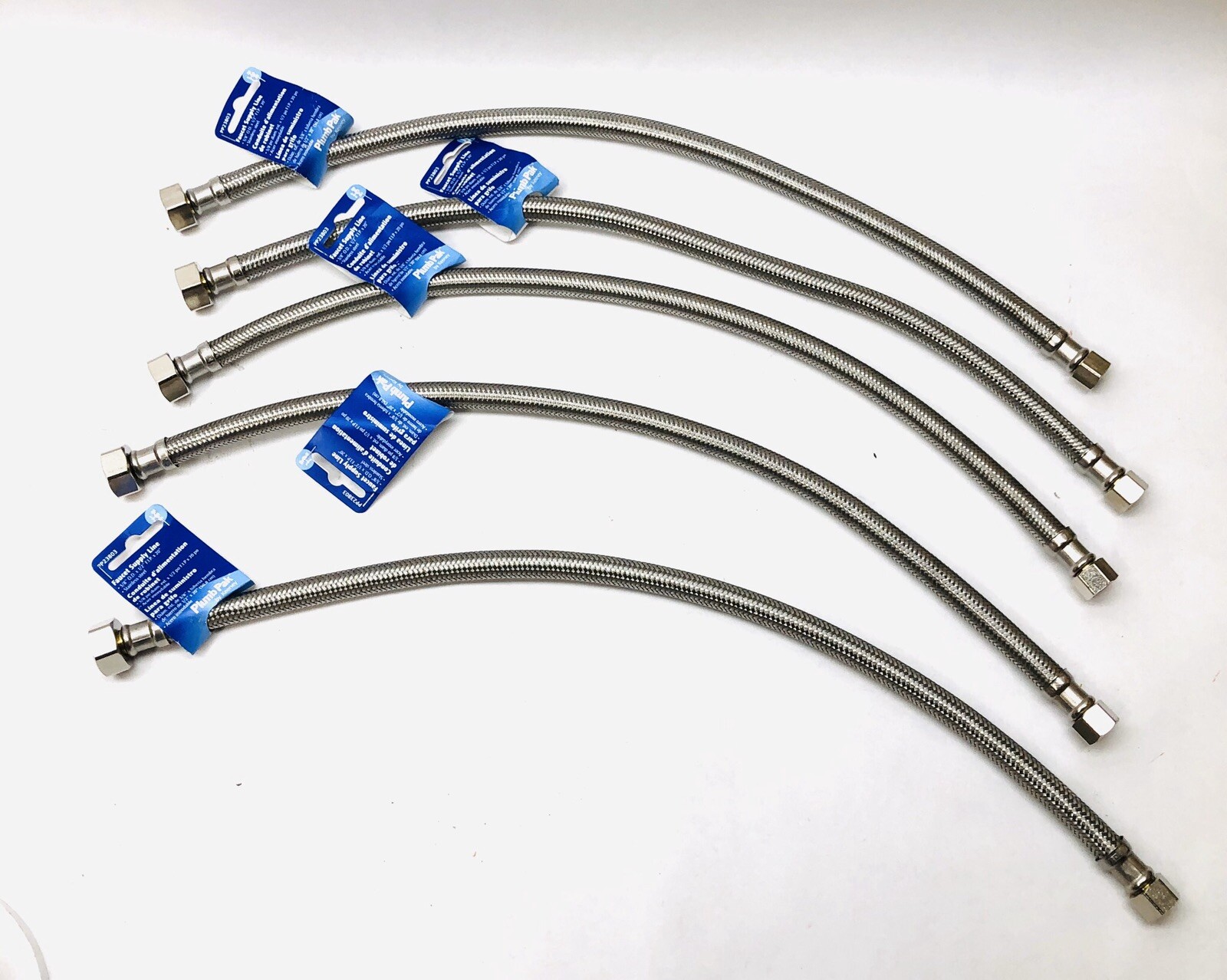 LOT OF 5 PLUMB PAK PP23803 STAINLESS STEEL FAUCET SUPPLY LINE 3/8" X 1/2" X 20"