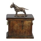 Solid Wood Casket Bull Terrier  Urn for Dog's ashes,with Dog statue.