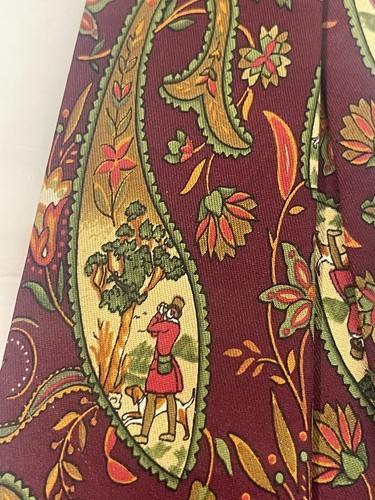 SALVATORE FERRAGAMO SILK TIE BURGUNDY GREEN PAISLEY HUNTER PRINT RARE! EUC - Picture 5 of 7