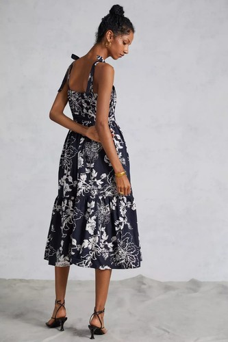 Abito midi Anthropologie floreale con balze Forever That Girl taglia Medium M nuovo con etichette - Foto 7 di 8