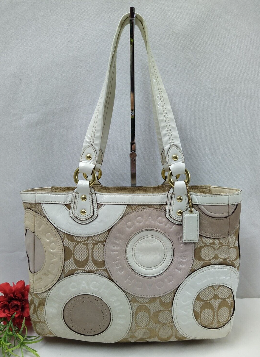 Coach Signature Inlaid Multicolor Canvas Leather Zipper Tote