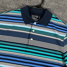 Chaps Golf Polo Shirt Mens Small Blue Striped Short Sleeve Outdoor Casual