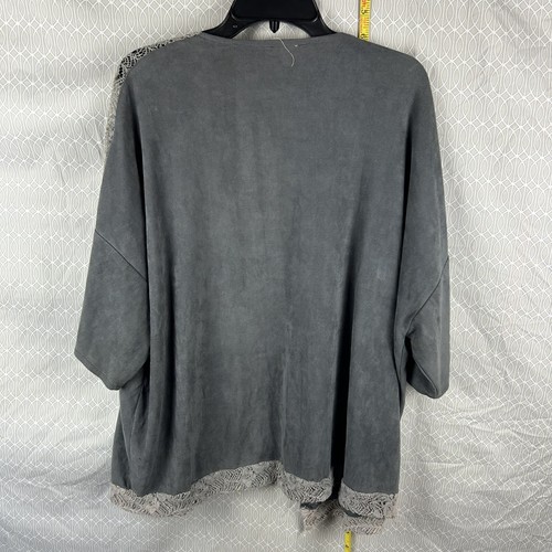 POL Kimono Cardigan Size S Gray Embroidered Embroidery Lace Acid Wash Open Front - Picture 2 of 8